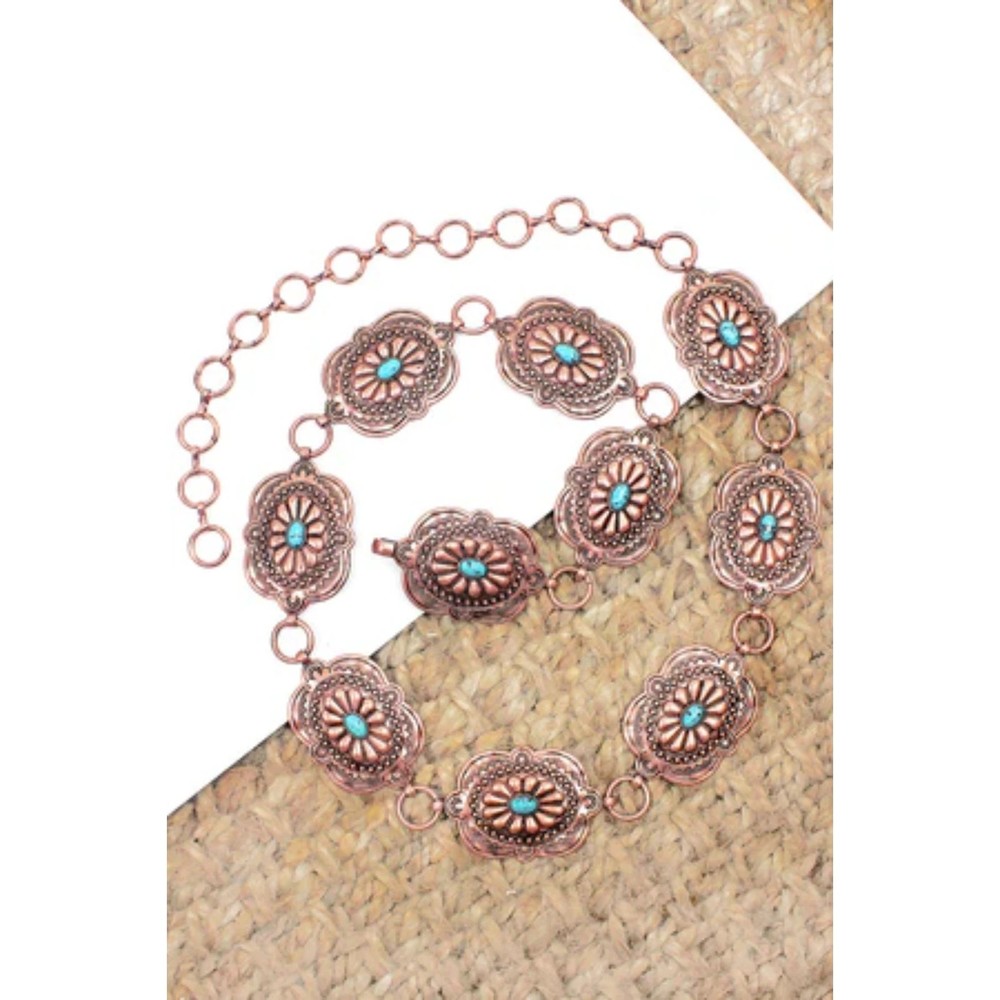TURQUOISE EVANGELINE COPPERTONE LOOP BELT
